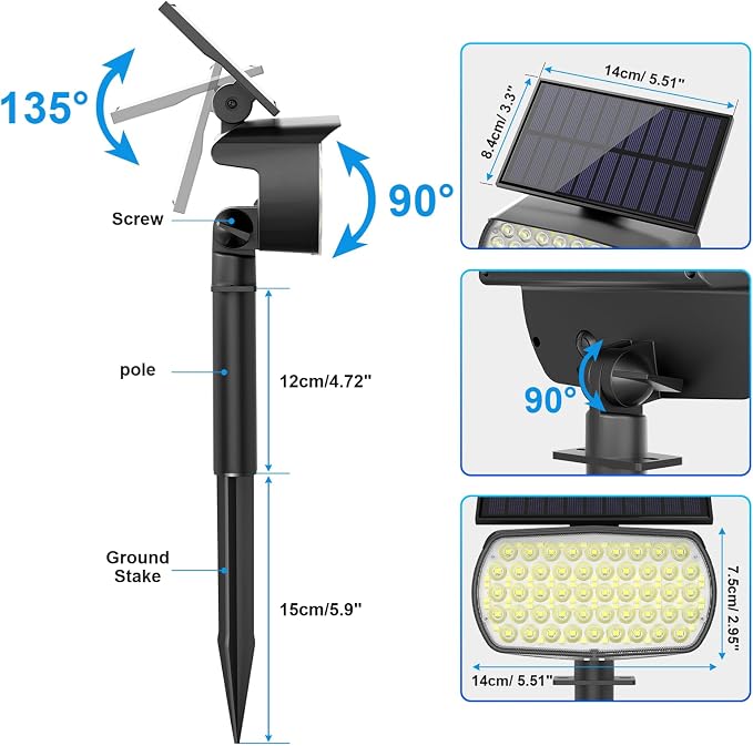108 LED Solar Spot Lights Outdoor, Solar Lights Outdoor IP65 Waterproof, 3 Modes Solar Landscape Spotlights, Large Solar Powered Panel Lights for Garden Yard Pathway(Cool White/4 Pack)