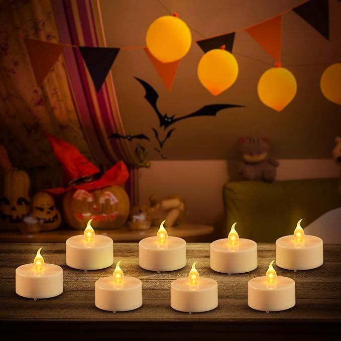 JOSU 12Pcs Flickering Flameless Led Tea Lights Candles Battery Operated, 200+ Hours Fake Electric Candles with Remote Timer, Warmer Lamp White Candlesticks for Home Wedding Party Decor