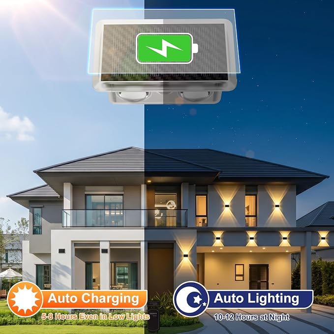 AUDLES Solar Fence Lights Outdoor, New Up Down Lighting Fence Lights Solar Powered with 3 Modes 3000K/4000K/6000K, IP65 Waterproof Solar Wall Light for Backyard Wall Pathway Deck Patio Decor - 8 Pack