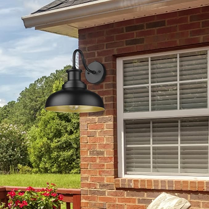 Dusk to Dawn Outdoor Barn Light, Farmhouse Outdoor Wall Sconce, Rustic Exterior Wall Mount Light, Vintage Outside Lighting Fixture Industrial Black Lantern for Porch Garage Shed,1 Pack