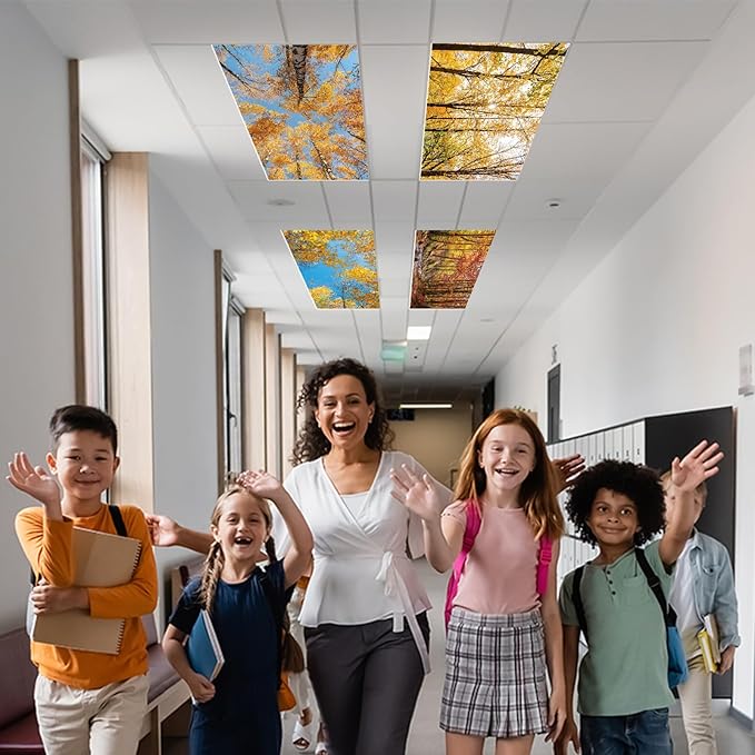 4 Pcs Fluorescent Light Covers with 40 Magnets Decorative for Classroom Ceiling Light 4 x 2 Feet Magnetic Light Covers Filter Easy Install for Office Hospitals & Home Drop Ceiling Supplies (Fall)