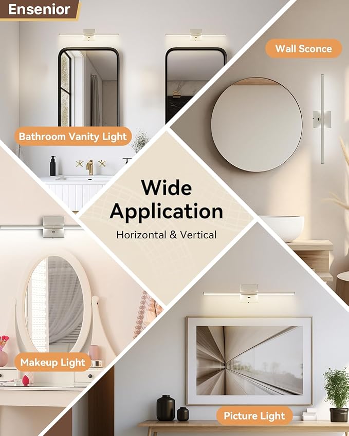 Ensenior Modern Brushed Nickel Bathroom Vanity Light 24 inch, Built-in Dimmer, 1100LM Dimmable 5CCT Led Bath Lights, Bar Vanity Light for Bathroom Mirror Cabinets Bedroom-FCC & ETL Certificated