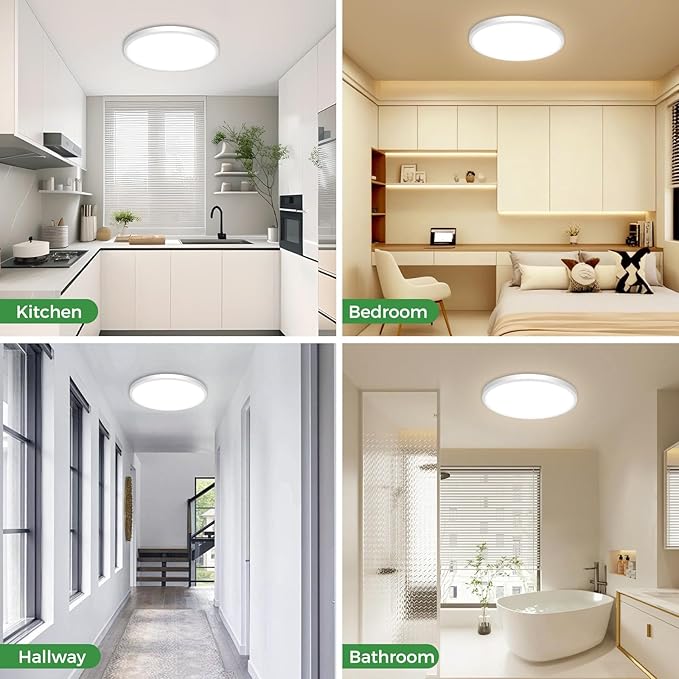 zemty 1Pack White LED Flush Mount Ceiling Lights, 19Inch 36W Dimmable 5 Color Temp (3000K-6500K), Large Bright Light Fixture for Bedroom Living Room Dining Room Office