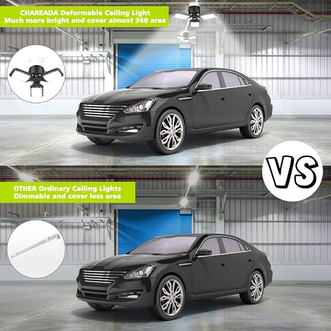 4 Pack Led Garage Lights, 60W Deformable Garage Ceiling Light 8000 lm E26 Basement Lights with 3 Adjustable Led Panels, Fits for Warehouse, Workshop, Barn, and Yard