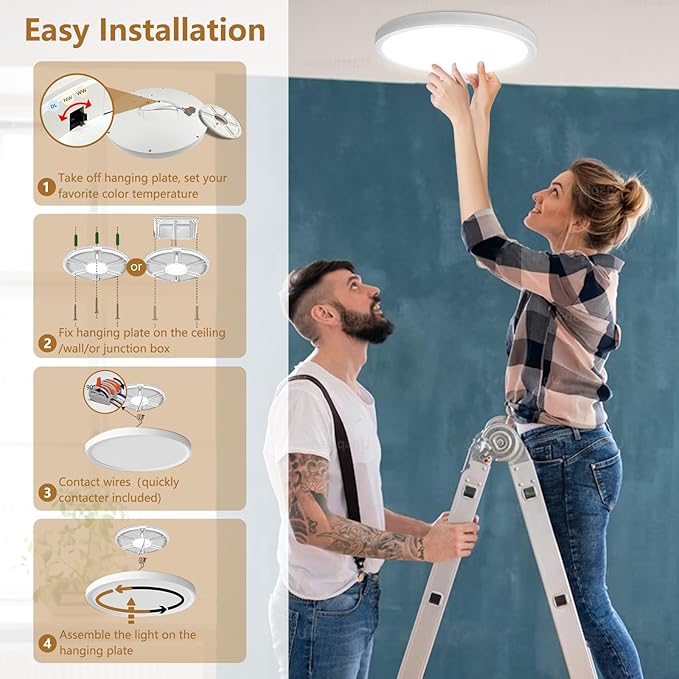 6PK 9 Inch LED Flush Mount Ceiling Light, 18W, 1860LM, 3000K/4000K/6000K CCT Selectable, 0.9inch Super Slim LED Ceiling Light Fixtures, Low Profile Round Flat Panel Light for Bedroom,Kitchen,Hallway
