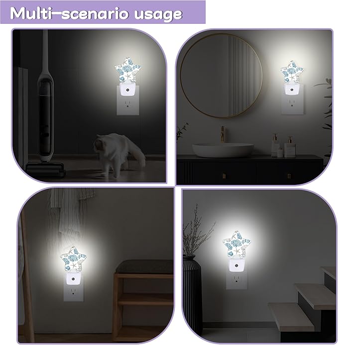 Starfish Seashell Night Lights Plug Into Wall Decorative,Coral Nightlight with Dusk Sensor for Bathroom,Kitchen,Entryway,Room Accent,Gifts