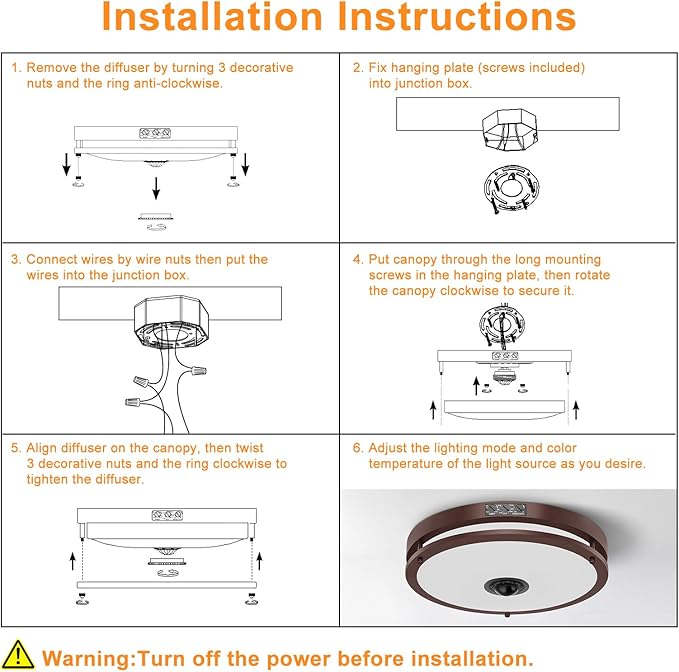 24W LED Motion Sensor Outdoor Ceiling Light, 12IN 2700K/3000K/3500K/4000K/5000K Brown Adjustable Ceiling Lights, Dusk to Dawn Flush Mount LED Ceiling Light Fixture for Porch, Garage