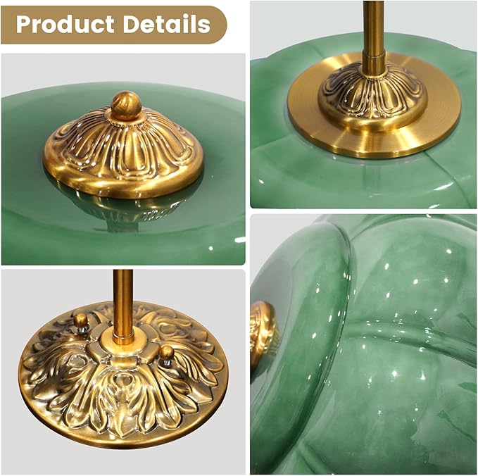 Milk Glass Ceiling Light Fixture - Antique Brass Semi Flush Mount Pendant Light for Kitchen, Hallway, and Bedroom (Green 15 inch)
