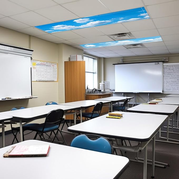 4 Pcs 1 x 4 Feet Fluorescent Lights Covers Magnetic Ceiling Light Cover with 8 Magnets Fluorescent Light Filters for School Classroom Home Drop Lamp Decor (Cloud)