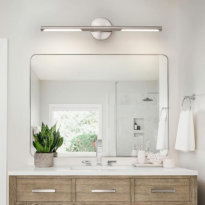Brushed Nickel Bathroom Light Fixtures Over Mirror 24 Inch, 18W 360° Rotatable Dimmable 4000K LED Vanity Light Bar, Modern Vanity Lights Above Mirror, Led Bathroom Lighting