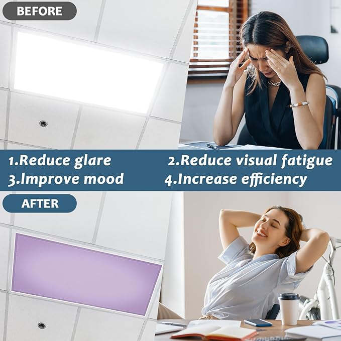 QOUBAI 6PCS Fluorescent Light Covers, 4x2 Feet Magnetic Light Cover Fluorescent Lights Shade Panel Positive Inspirational Ceiling Lights Filters for Office Classroom Home Drop Ceiling Purple Colorful