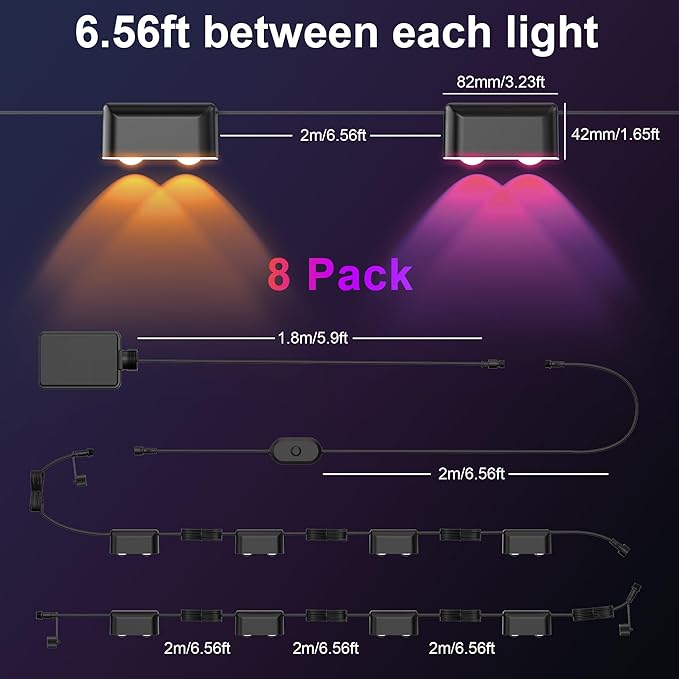 Outdoor Deck Lights, 8 Lights Smart Fence Lights Compatible with Alexa & Google Home, IP65 LED Patio Deck Lighting with Remote, Fence Lighting Music Sync for Patio Yard Garden(52.4ft)