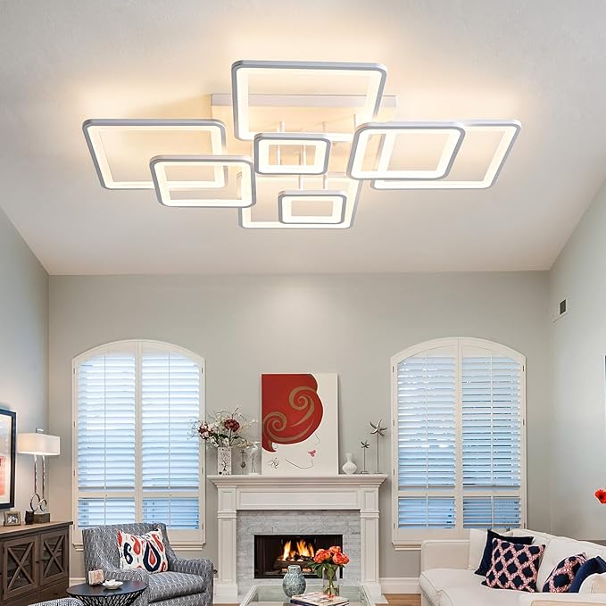 Shine LUEST Modern Ceiling Light, 39.4'' Dimmable LED White Flush Mount Ceiling Lights with Remote Acrylic Round Ceiling Lamp Fixture for Low Ceiling Bedroom Living Room Dining Room, 100W
