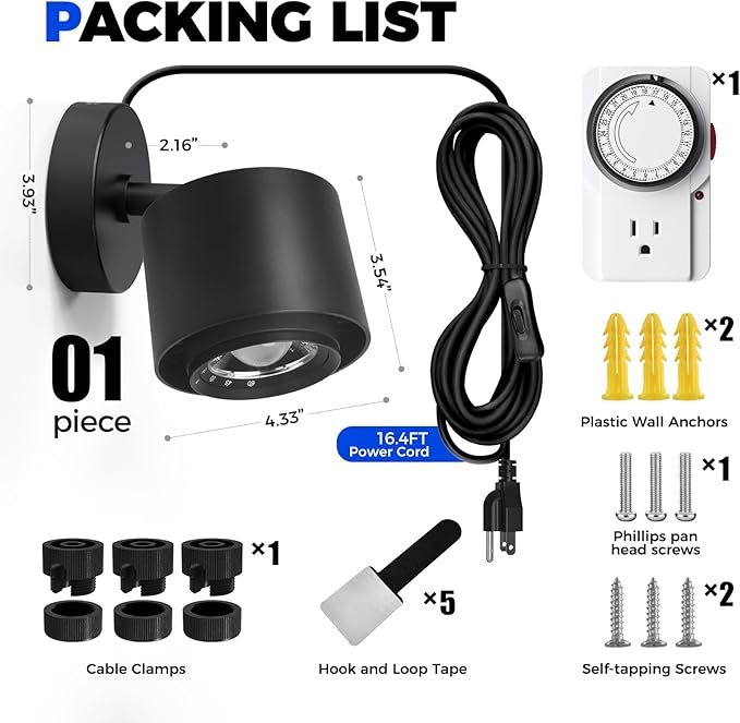 Barrina TR40a Track Grow Lights for Indoor Plants, 15°-60° Adjustable Beam Angle, 40W 4000K Full Spectrum LED Plant Light, High PPFD Spotlight Grow Lamps with Timer for House Plants, 1-Pack, Black
