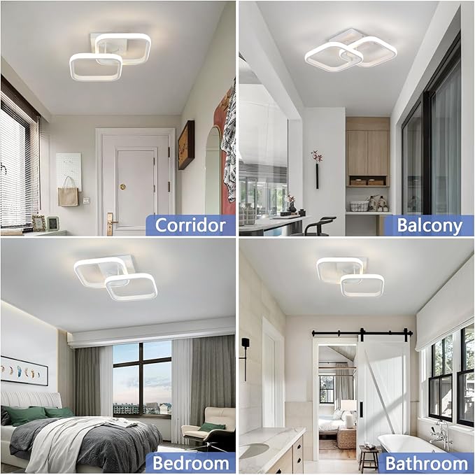 CANEOE Led Ceiling Light Fixture,4500K Modern Hallway Light fixtures Ceiling Lighting,White Square Close to Ceiling Lights for Bathroom Bedroom Kitchen Balcony Stair Small Ceiling Lamp (White, 4500K)