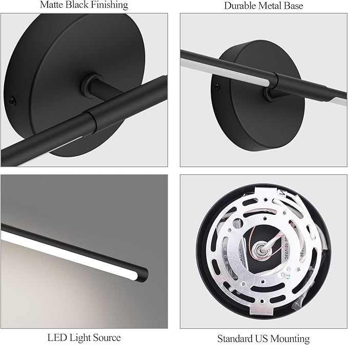 Modern Bathroom Vanity Light 40Inch,30W Matte Black Led Vanity Light Bar Over Mirror 360° Rotatable 5000K
