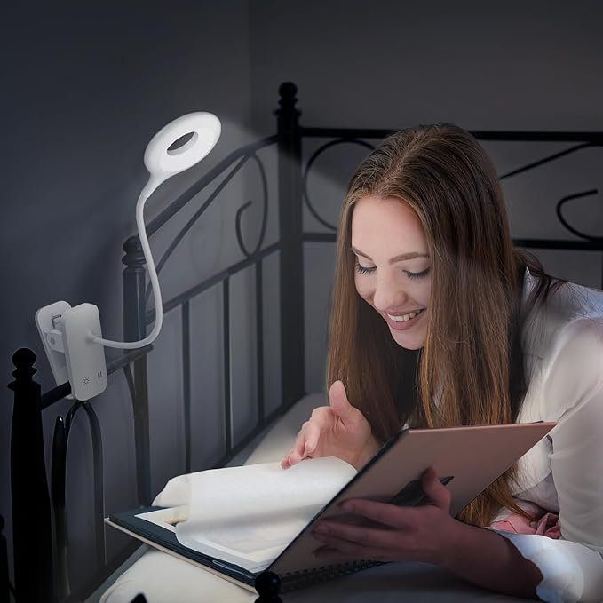 Clip on LED Reading Light, 25 Models USB Rechargeable Bed Lamp with Strong Clamp for Headboard, Eye Protection Portable Cordless Battery Lights for Bedframe Desk Table Home Office