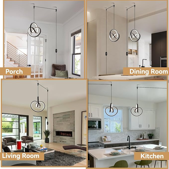 3000~6000K Plug in Pendant Light Fixtures, Touch Switch Hanging Lamp Plug in Modern Pendant Lamp, Black Hanging Light for Kitchen Island, Bedroom, Dining Room, Living Room,1 Pack