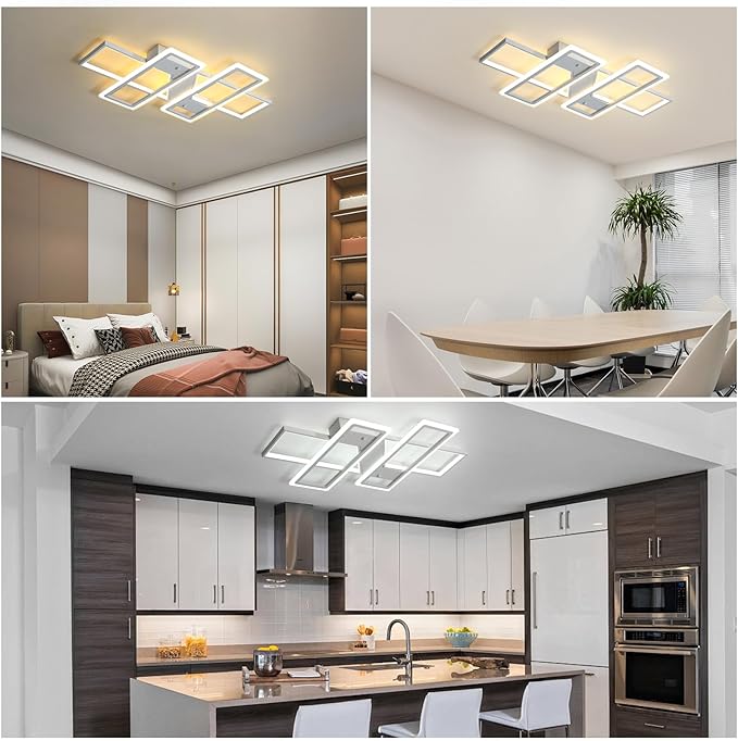 Jaycomey Dimmable Ceiling Light for Living Room,4 Squares Modern LED Ceiling Lamp with Remote Control,80W Acrylic Flush Mount Ceiling Light Fixture for Dining Room Bedroom Kitchen(White)