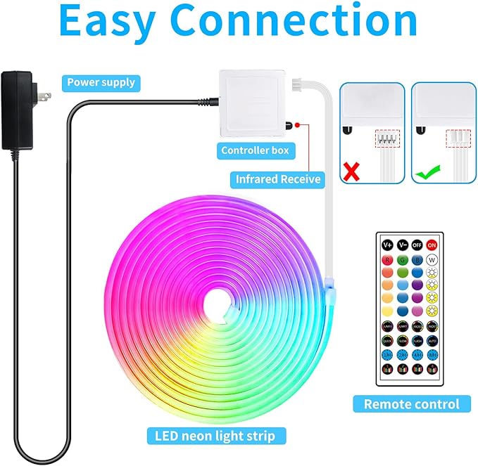 65.6FT LED Neon Rope Lights,24V RGB LED Neon Lights with Remote/APP Control,IP65 Waterproof Flexible Neon LED Strip Lights for Bedroom Room DIY Decoration(with Snap &Screws)