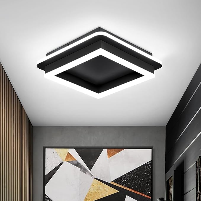 CANEOE 2 Packs Square Flush Mount Ceiling Light, 6000K Modern LED Ceiling Light Fixture, Minimalist Hallway Lighting Fixture Ceiling Lamp for Hallway Entryway Bedroom Balcony (All Black)