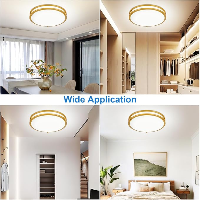DLLT Flush Mount LED Ceiling Light: 2Pack 16 Inch 5CCT (3000K-6000K) & Dimmable Ceiling Light Fixtures for Bedroom Hallway - 36W Modern Gold Super Bright Kitchen Lighting Fixtures Ceiling