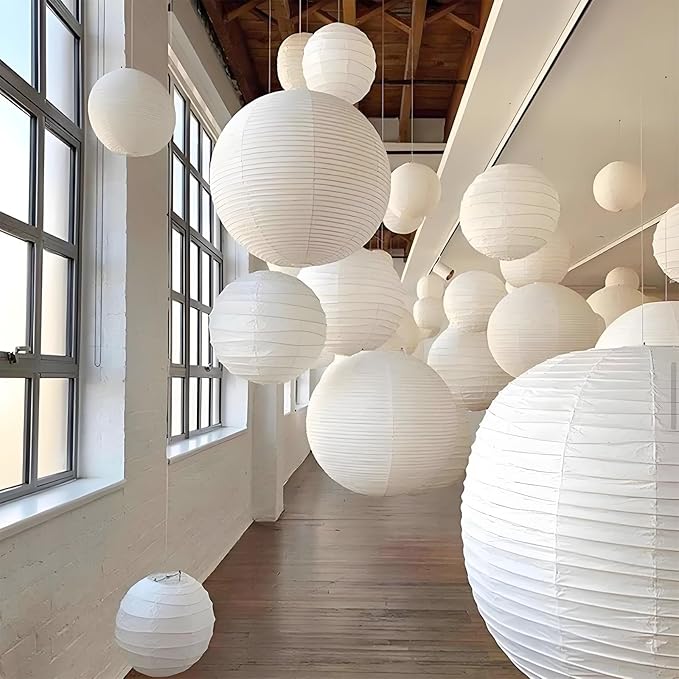 2 Pack Plug in Pendant Light,15 Ft Hanging Paper Lantern 12" White Paper Lamp Hanging Pendant Light with On/Off Switch for Birthday Wedding Living Room and Home Decor