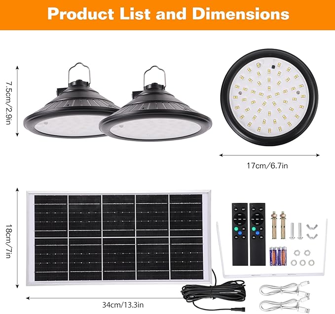 Solar Chicken Coop Light with Timer | Three-Color Dimmable LED, IP66 Waterproof Hanging Ceiling Pendant Light Suitable for Poultry Farms,Coops,Patio,Camping,Garage etc