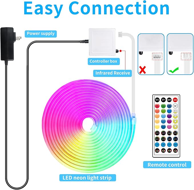 LED Neon Rope Lights 50FT,IP65 Waterproof LED Strip Lights,Music Sync LED Lights with Remote and APP Control, 24V RGB LED Rope Lights for Bedroom,Holiday Decoration(with Snap &Screws)