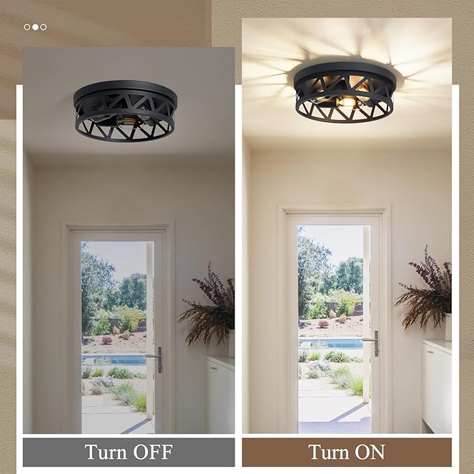 13 inch Black Flush Mount Ceiling Light Fixture,3-Light Light Fixtures Ceiling Mount for Hallway,Hall,Kitchen,Farmhouse (1 Pack)