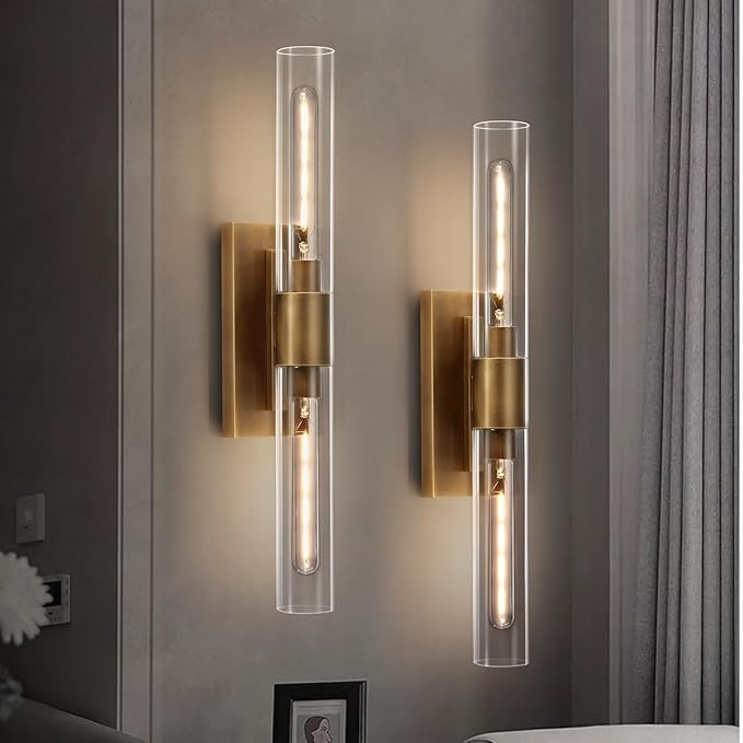 24.8" L Minimalist Style Wall Sconces Set of 2, Brass Wall Lights Fixtures Morden Cylinder Wall Light for Bathroom Vanity Light Indoor Wall Mounted Lamps for Living Room,Bedroom,Hallway