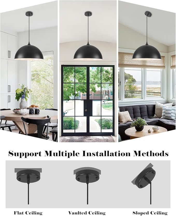 Large Dome Pendant Lights Kitchen Island, 16 Inch Black and White Dome Pendant Light, Black Farmhouse Pendant Light, Large Black Pendant Lights for Kitchen Island 1 Pack