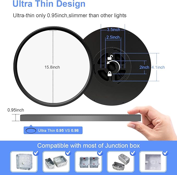 hunhun 4 Pack 15.8 Inch Dimmable LED Flush Mount Ceiling Light 4800LM Round Light Fixture 5 Color Temperature Selectable Large Flat Ceiling Lamp for Living Dining Room Black ETL Listed