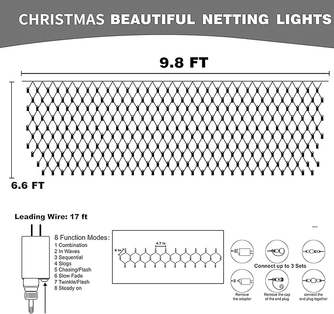 Dazzle Bright Christmas Net Lights, 360 LED 12FT x 5 FT Transparent Wire Waterproof Connectable String Lights with 8 Modes Christmas Outdoor Lights for Bushes Garden Party Holiday Decoration (Red)