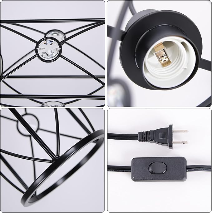 Plug in Industrial 2 Pack Farmhouse Pendant Light, Mini Cage Pendant Lighting in Black Finish with Crystal, Adjustable Length Hanging Light Fixture for Hallway, Bedroom, Living Room, Kitchen