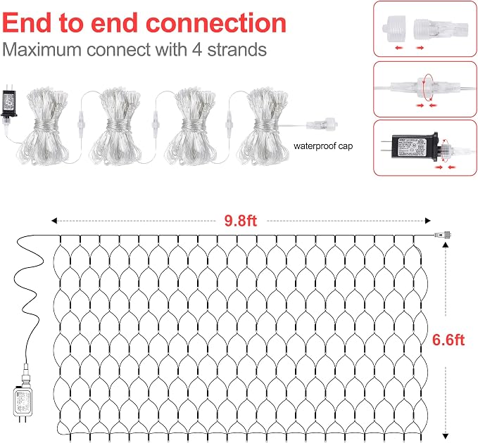 woohaha Outdoor Christmas Net Lights, 9.8FTx6.6FT 192 LED Plug-in Mesh Lights with 8 Lighting Modes, Connectable Light for Bush Christmas Garden Tree Holiday Wedding Party Decor, Red