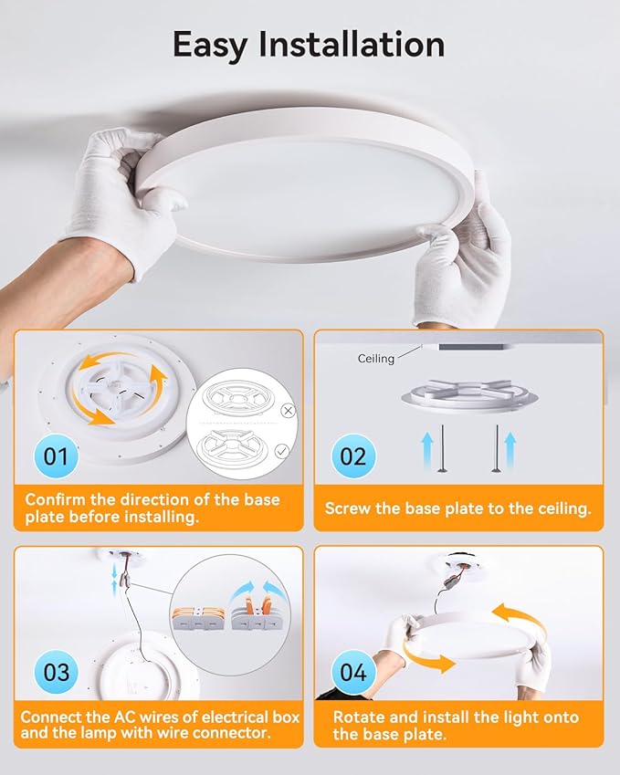 Dimmable Flush Mount LED Ceiling Light Fixture with Night Light, 12 Inch 24W Super Slim Ceiling Lamp with Remote, 2400LM Super Bright, 2700K-6500K CCT Selectable, for Bedroom Living Room Kitchen