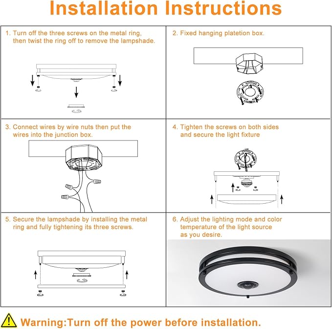 Motion Sensor Outdoor Ceiling Light with Remote, 24W Dimmable 2700K/3000K/3500K/4000K/5000K Flush Mount Porch Light, 12" Dusk to Dawn Exterior Lighting Fixtures for Patio, Porch, Entryway