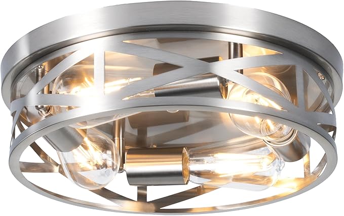 13 Inch Close to Ceiling Lights, 2 Pack Brushed Nickle Flush Mount Ceiling Light Fixture, Modern 4-Light Metal Cage Indoor Kitchen Ceiling Lights for House Hallway Bedroom Living Room