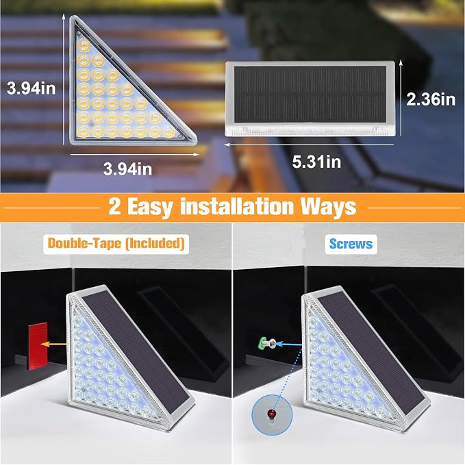 VOLISUN Solar Step Lights for Outside 6 Pack, Solar Stair Lights Outdoor Waterproof IP67,28 LED,1200 mAH Outdoor Step Light,Outdoor Decor for Garden Stair, Deck, Front Step, Front Porch,and Patio