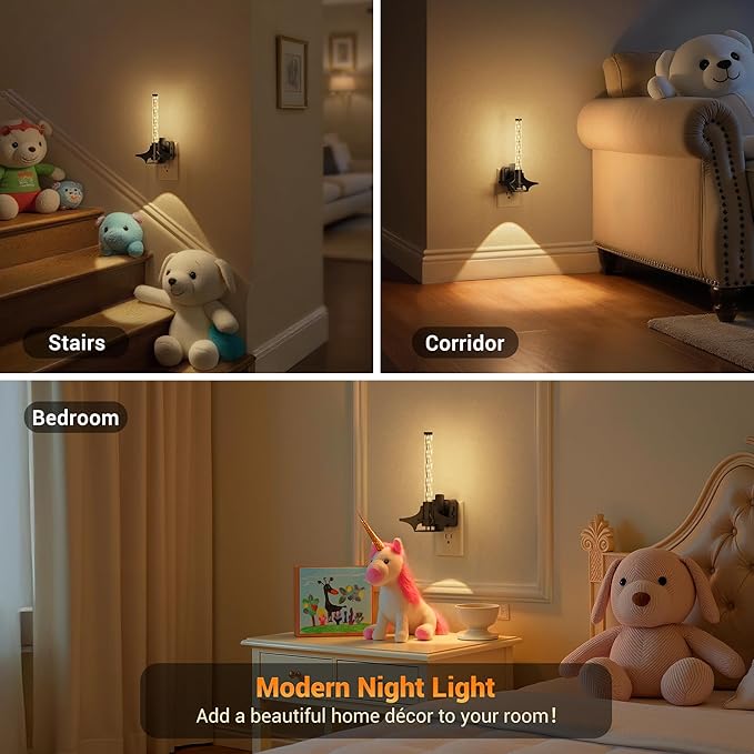 JandCase LED Night Light Plug into Wall, Dusk-to-Dawn Sensor, Slide Button Dimmer with 0-100LM Adjustable Brightness, 3000K Soft White Night Light for Bedroom, Bathroom, Stairway, Hallway, 2 Pack