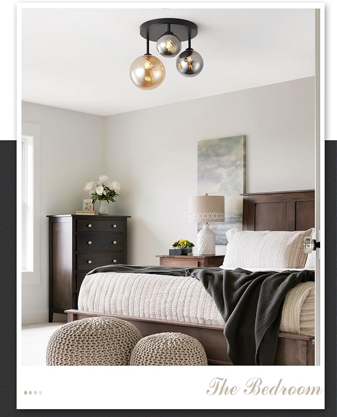 ANYLOVE Modern Chandelier 3-Light Industrial Ceiling Lights Fixture 12" Black Semi Flush Mount Ceiling Light with G9 Base Lights Fixture for Dining Room Bedroom Foyer Hallway Living Room