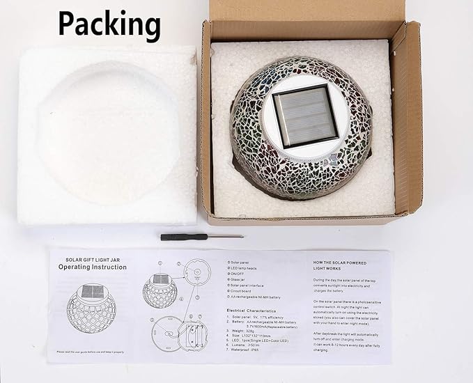 Starryfill Color Changing Mosaic Solar Lights Multicolor Glass Globe LED Light Outdoor and Indoor Waterproof Table Lamps for Garden Pati Party Yard Decorations