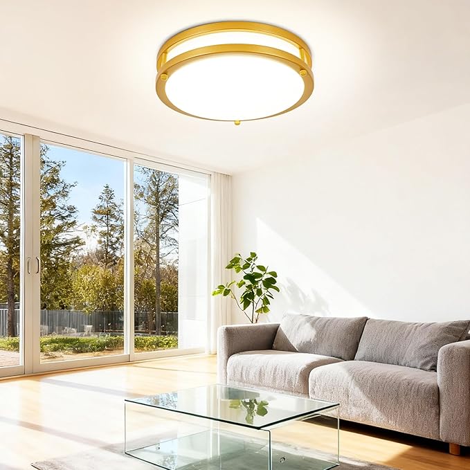 DLLT Flush Mount LED Ceiling Light: 10 Inch 5CCT (3000K-6000K) & Dimmable Ceiling Light Fixtures for Bedroom Hallway - 18W Modern Gold 1600LM Super Bright Kitchen Lighting Fixtures Ceiling