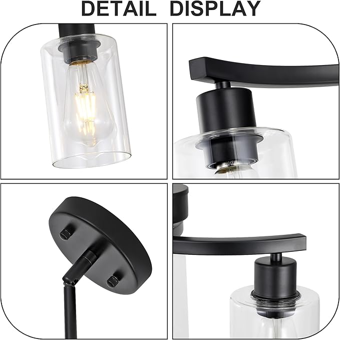 3 Light Modern Dining Chandeliers Over Table,Black Light Fixture for Dining Room,Farmhouse Chandelier with Glass Shade,Industrial Pendant Lights Kitchen Island,Foyer,Hallway, Bedroom