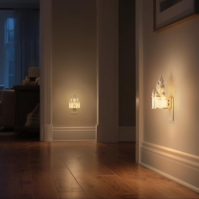 DORESshop Night Lights Plug into Wall,3D Printed Castle Night Light, 3000K Soft White NightLight, 3 Level Brightness Adjustable Dimmable Nightlights with Dusk to Dawn Sensor for Bathroom Hallway