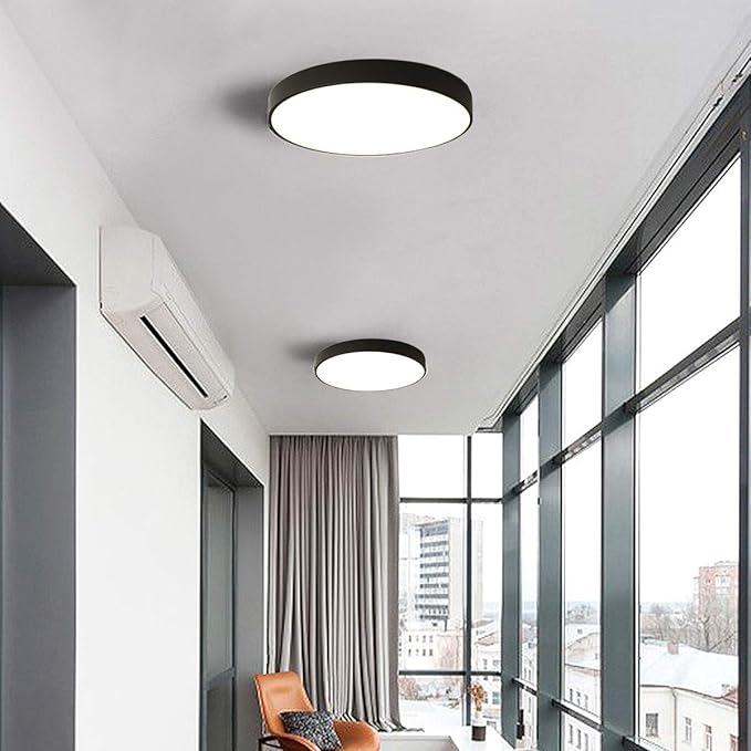 Ganeed 2-Pack Flush Mount LED Ceiling Light Fixture Black, 12 Inch Cool White Modern Ceiling Lamp 1440LM Low Profile Ceiling Light for Kitchen Bedroom Hallway Porch, 24W