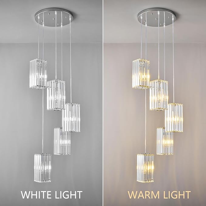 Modern Pendant Light Chrome Rectangle Pendant Lighting Mini Crystal Chandeliers Adjustable Pendant Light Fixture for Kitchen Island Dinning Room Living Room Corridor Bedroom(Chrome 5-Light)