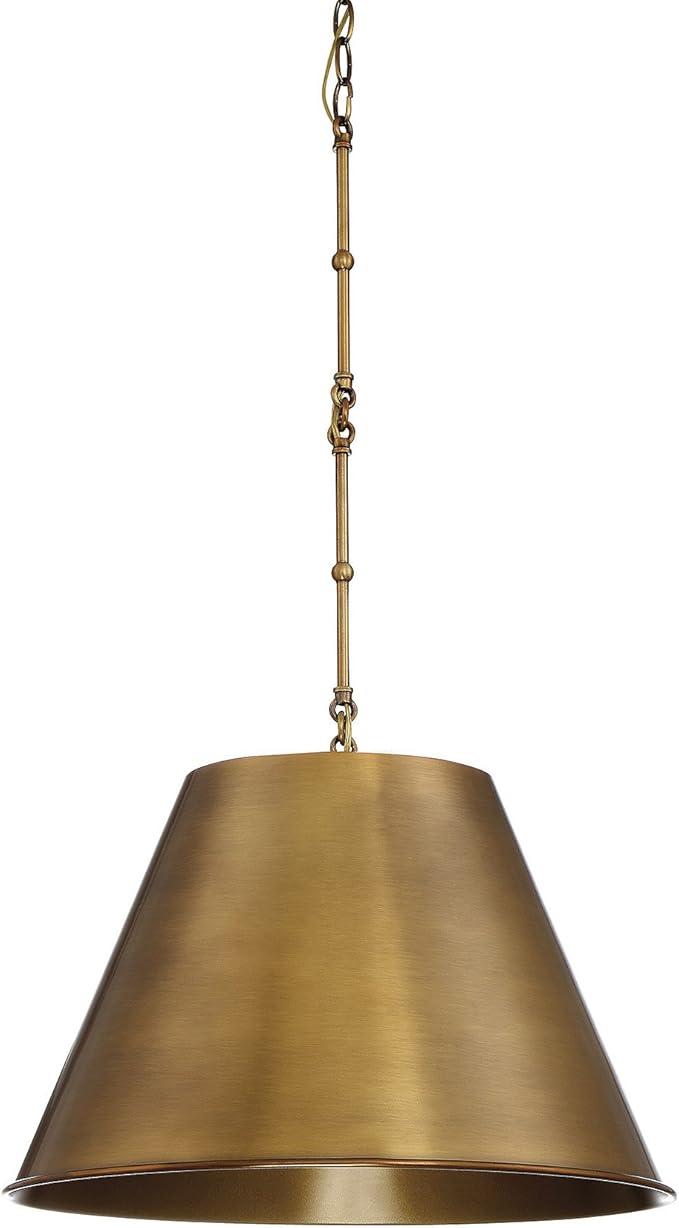 Savoy House 7-131-1-322 Alden Traditional Metal Cone Pendant, 1-Light 60 Watt, 18" H x 34" W, Warm Brass