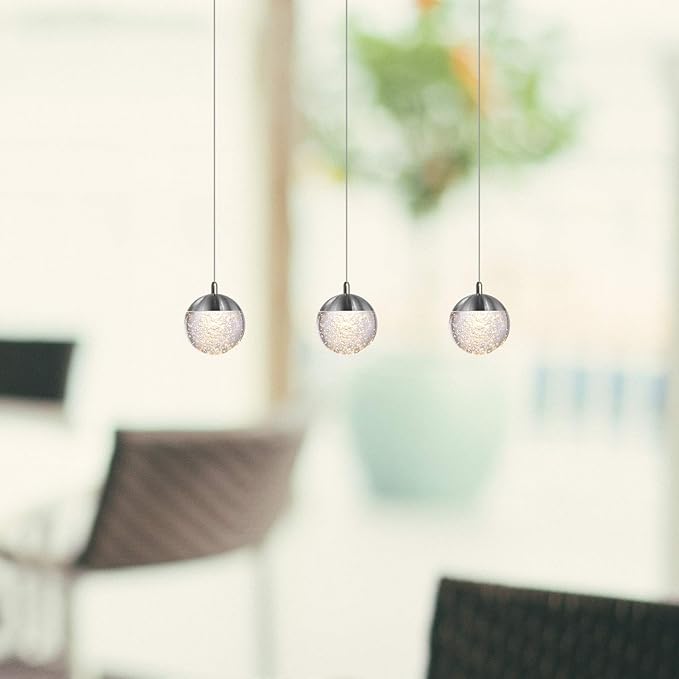contec development Galaxy 3 Mini Pendant Crystall Ball Lighting Nickel - LED Hanging Light Fixture: Kitchen Island, Bar, Foyer - Cluster Pendants - Dimmable, Adjustable Wire, Lamp Bulb Included
